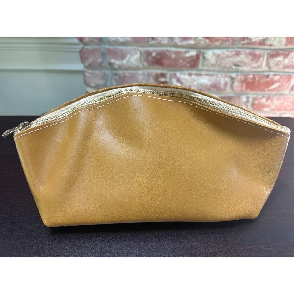 Portland Leather Eclipse Cosmetic Pouch Makeup Bag Mango Gold NEW